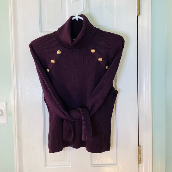 Express Ribbed Novelty Button Turtleneck Sweater PLUM Size XL Quiet Luxury - Picture 2 of 5